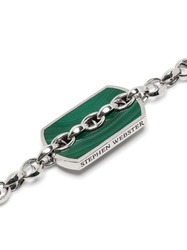 Sterling Silver Inline Razer Tag Malachite Necklace