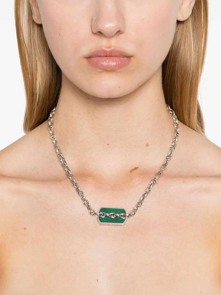 Sterling Silver Inline Razer Tag Malachite Necklace