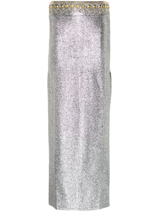 Silver Metallic-finish Maxi Skirt