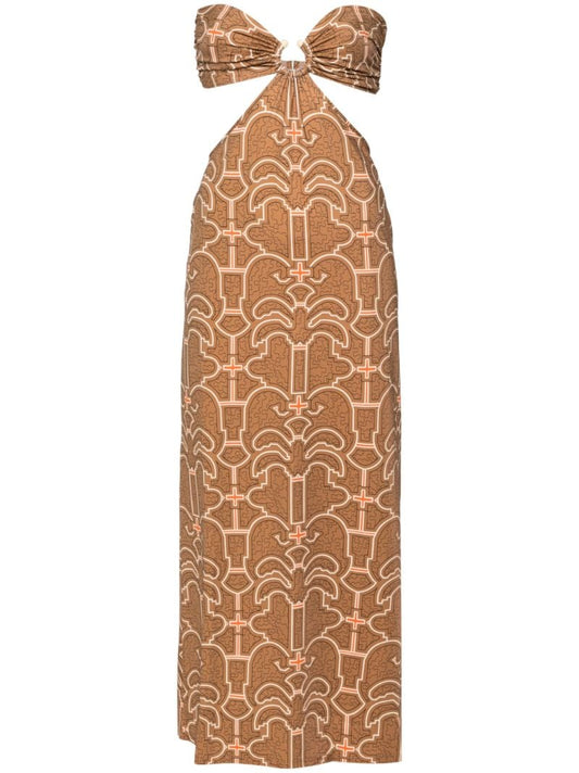 Brown Jungle Geometric Midi Dress