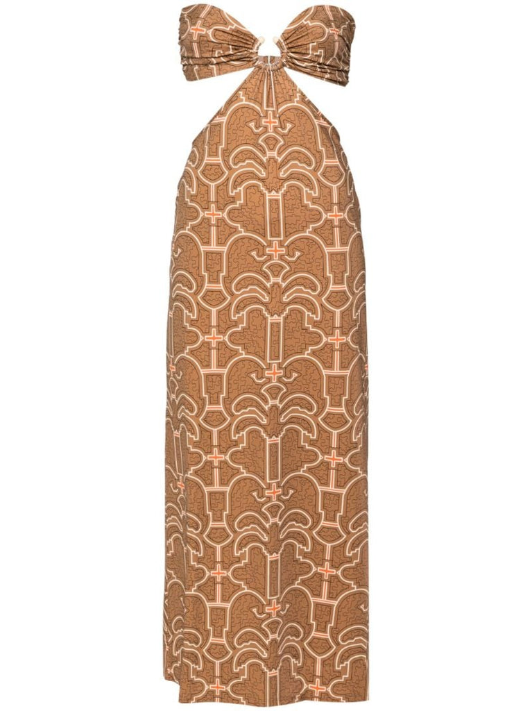 Brown Jungle Geometric Midi Dress