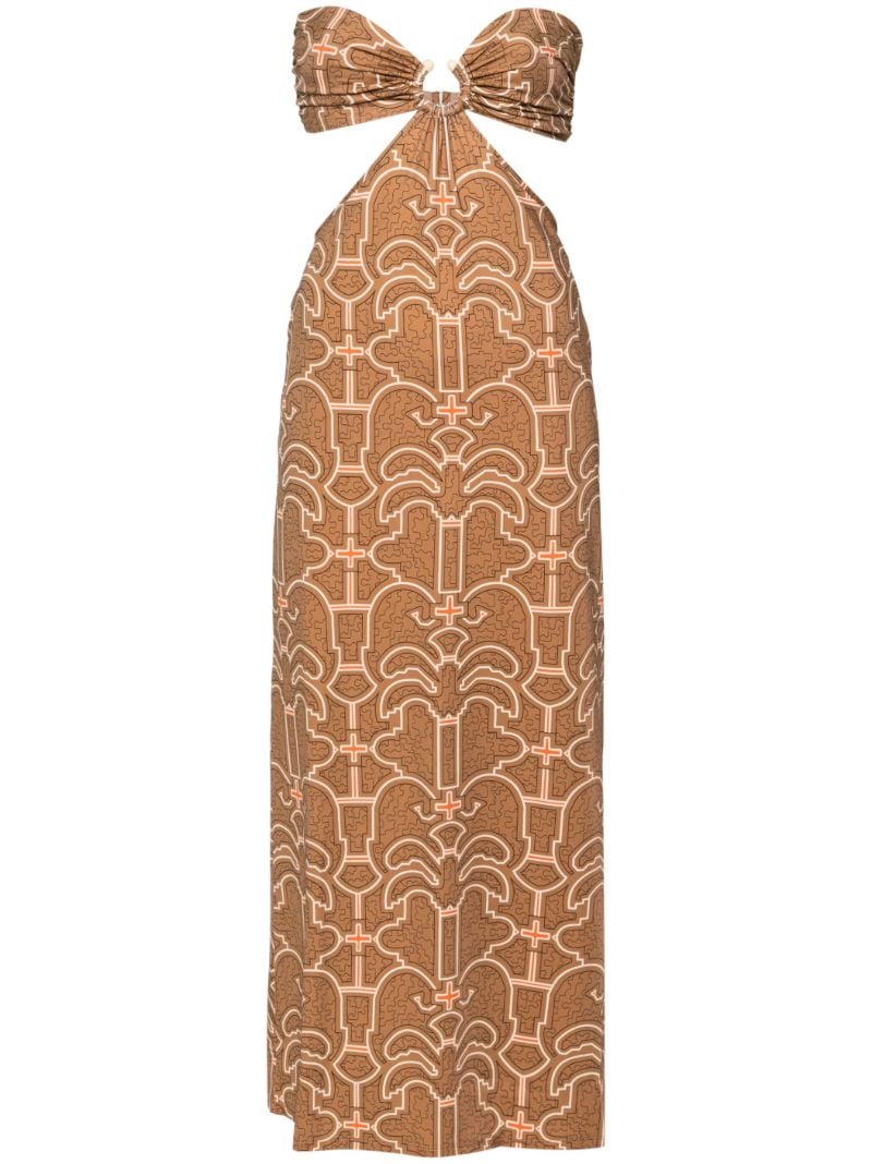 Brown Jungle Geometric Midi Dress