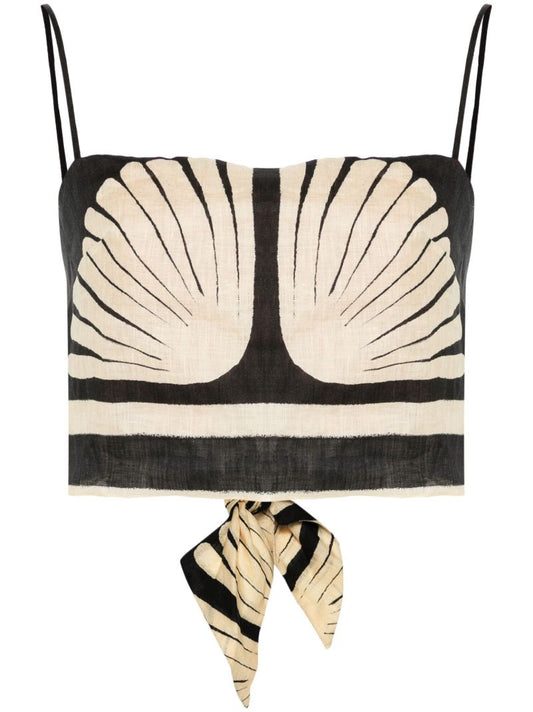 Black Tree Soul Linen Cropped Top
