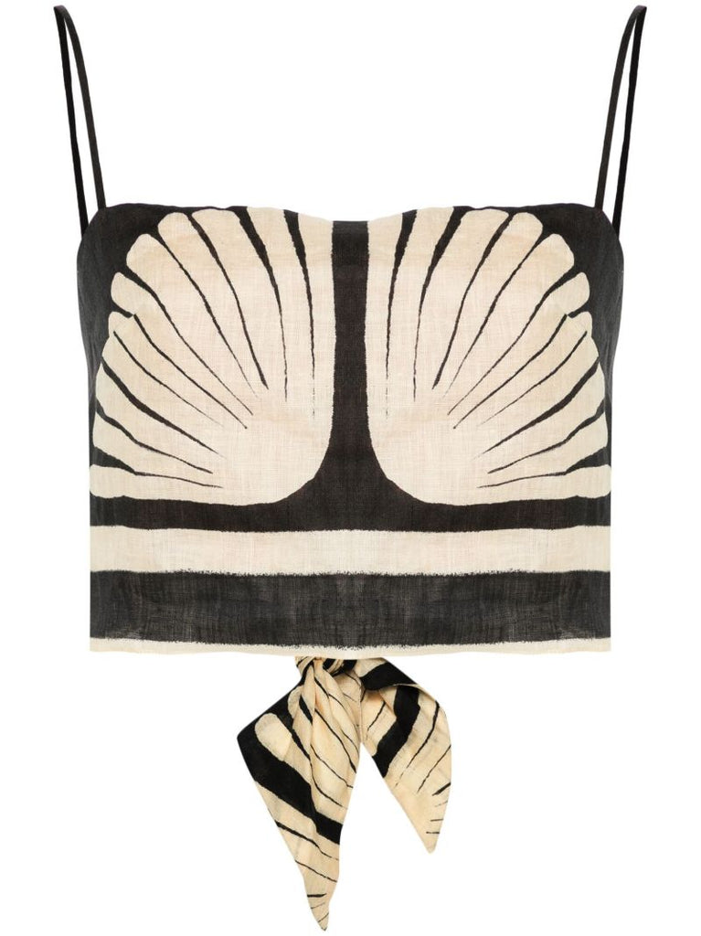 Black Tree Soul Linen Cropped Top