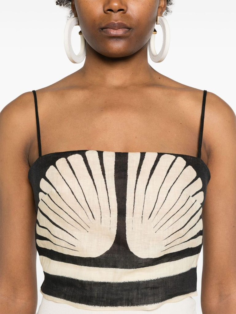 Black Tree Soul Linen Cropped Top