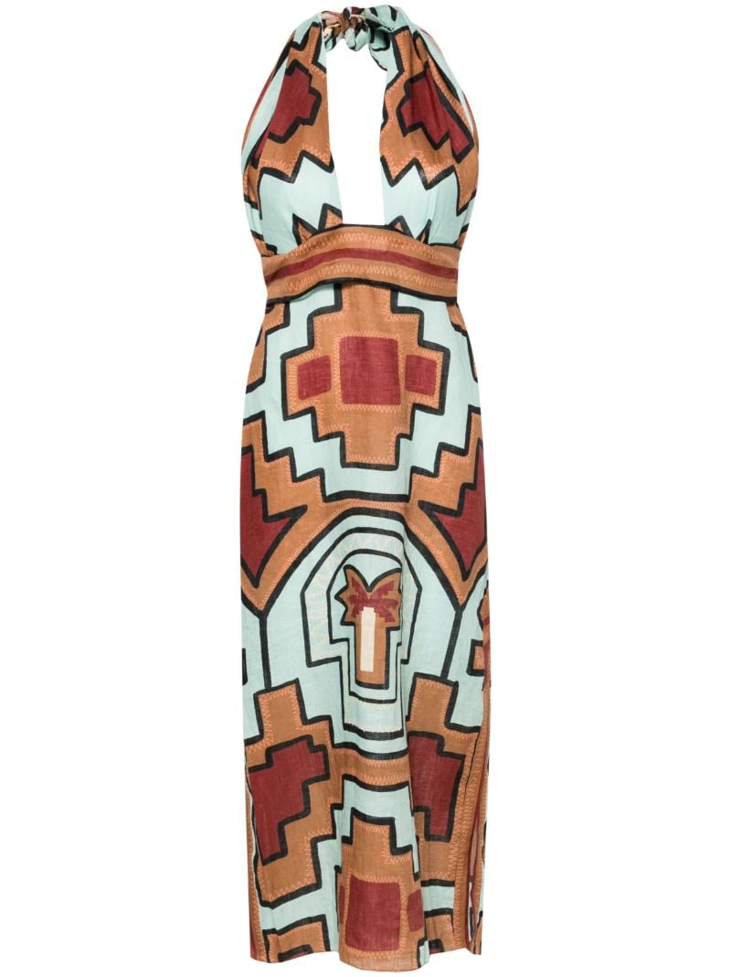 Brown Energetic Patterns Linen Dress