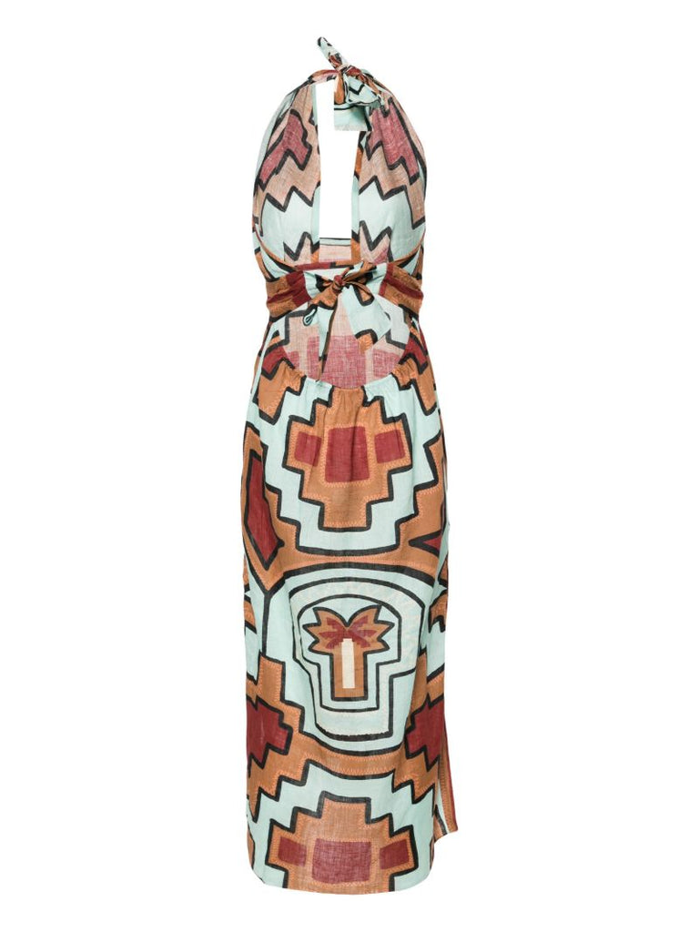 Brown Energetic Patterns Linen Dress