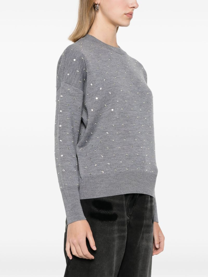 Grey Crystal-embellished Wool Jumper