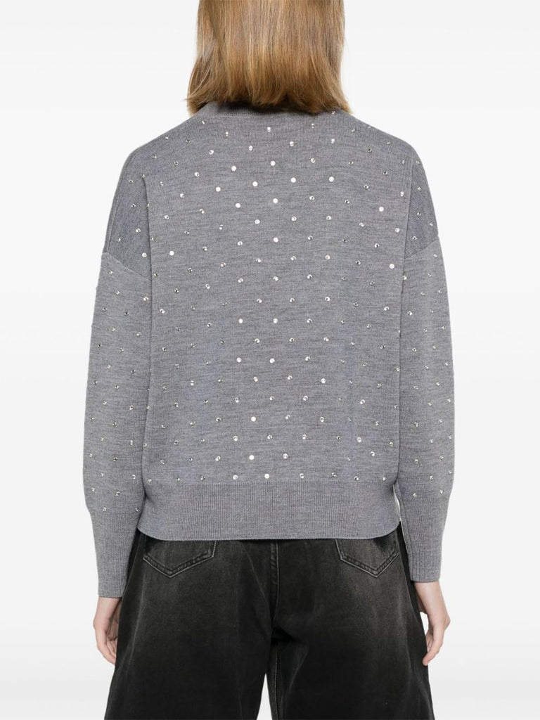 Grey Crystal-embellished Wool Jumper