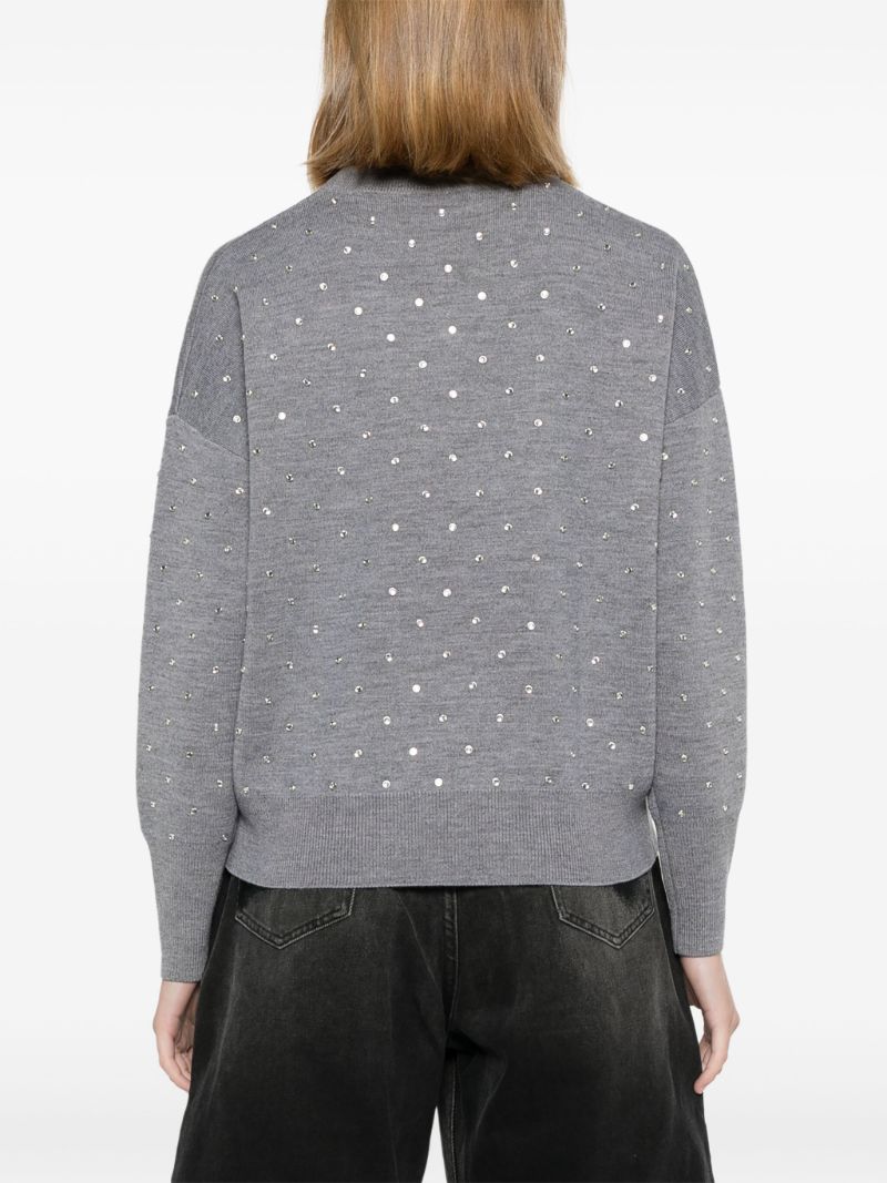 Grey Crystal-embellished Wool Jumper