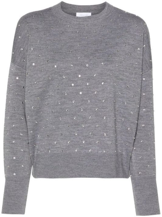 Grey Crystal-embellished Wool Jumper