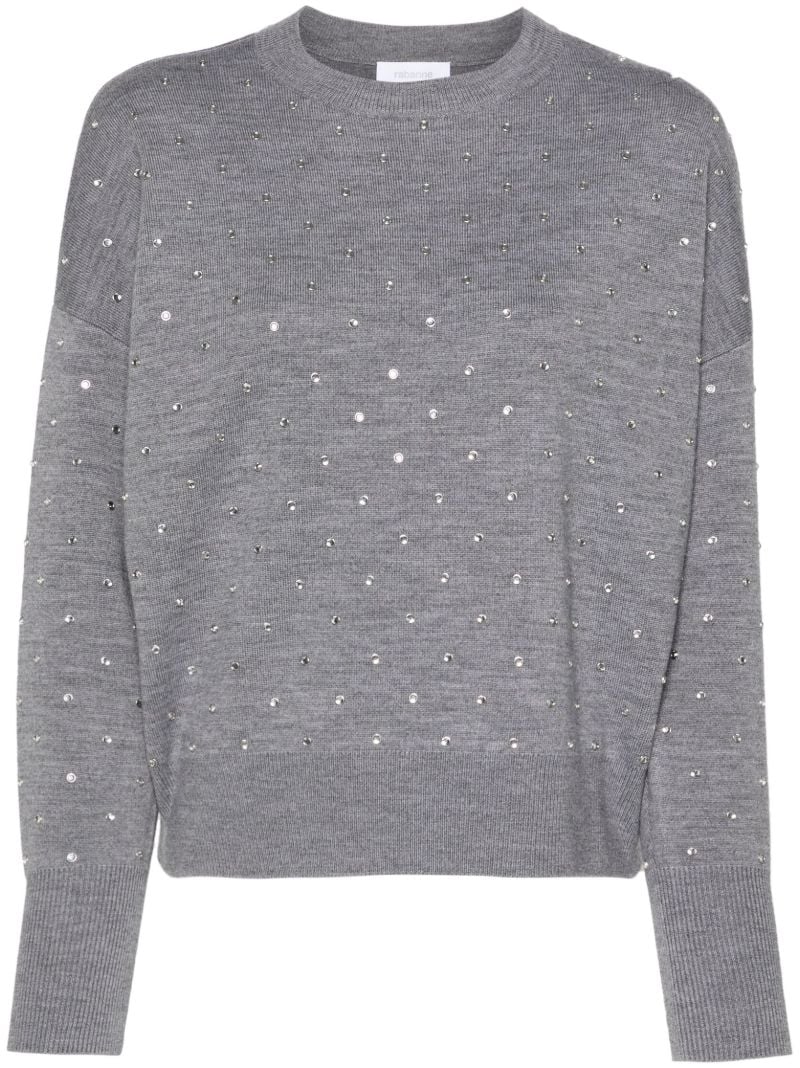 Grey Crystal-embellished Wool Jumper