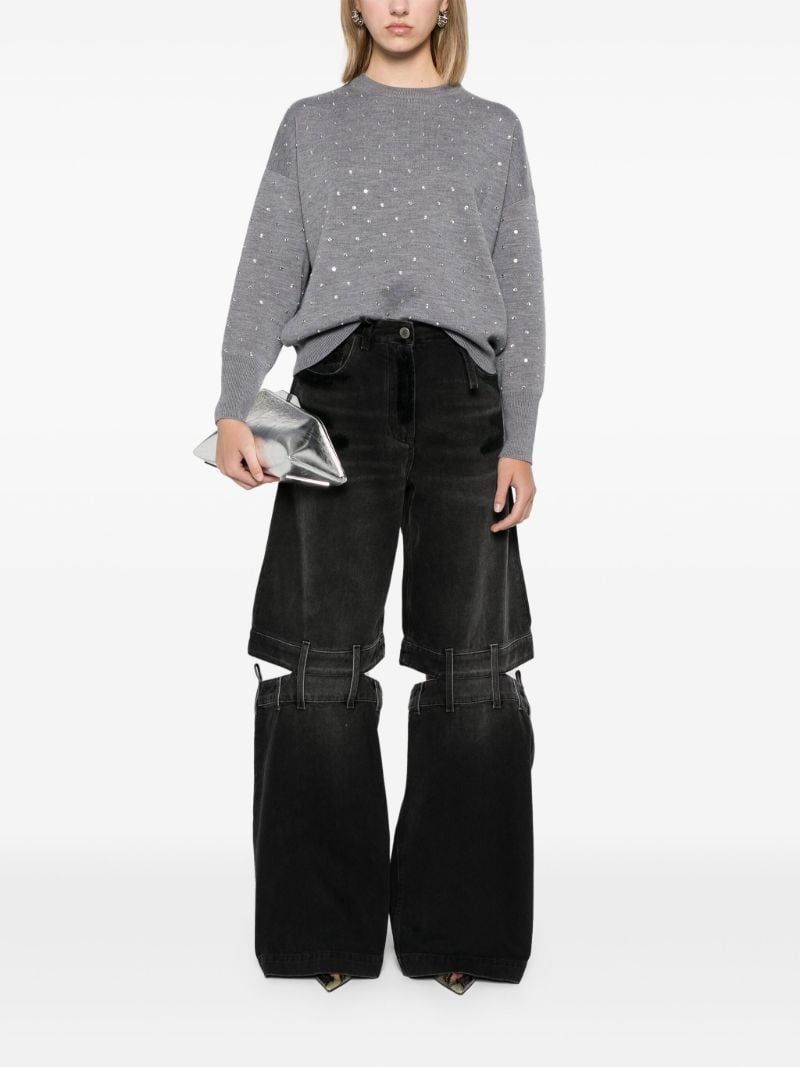 Grey Crystal-embellished Wool Jumper