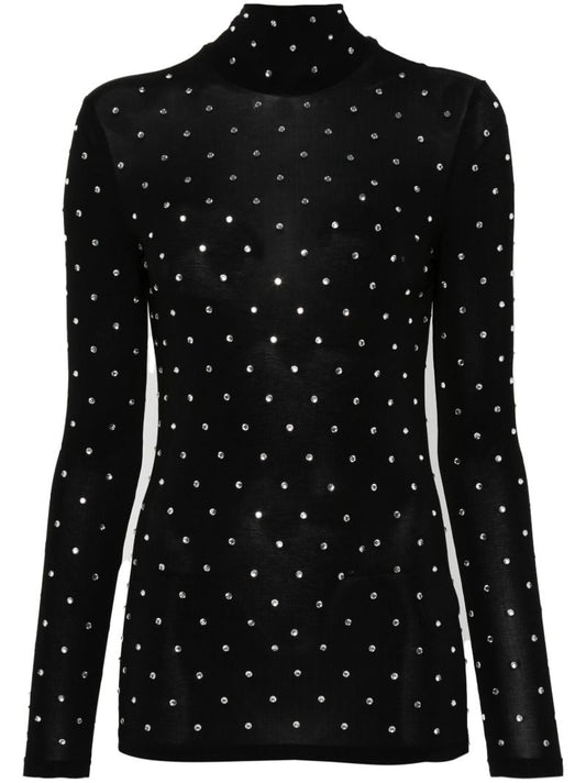 Black Crystal-embellished Jersey Top