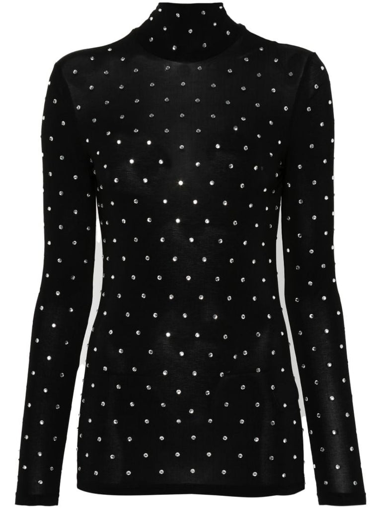 Black Crystal-embellished Jersey Top