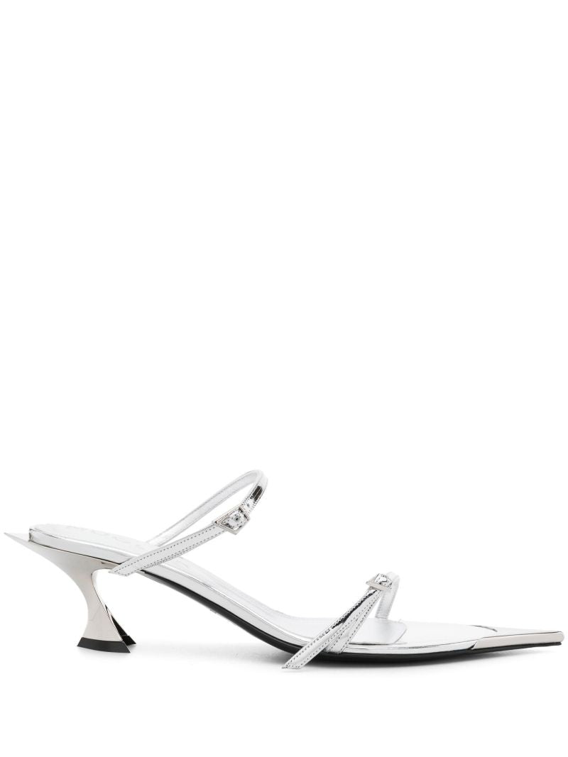 Silver-tone Fang 50 Leather Mule Sandals