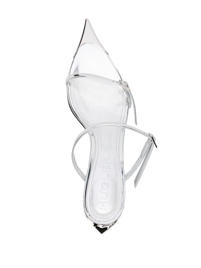Silver-tone Fang 50 Leather Mule Sandals