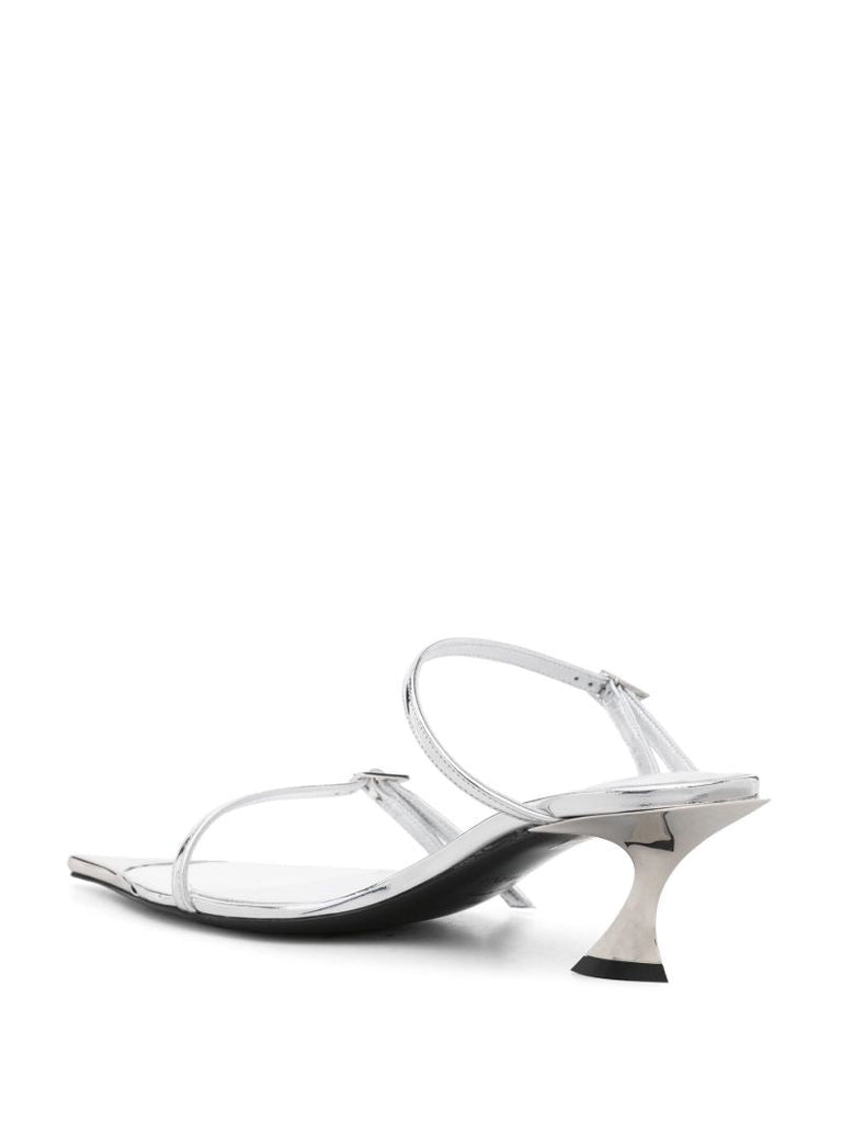 Silver-tone Fang 50 Leather Mule Sandals