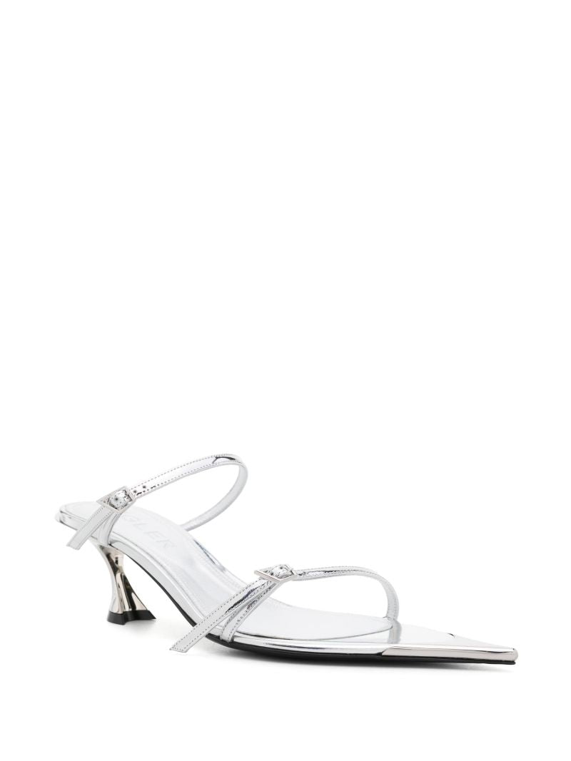 Silver-tone Fang 50 Leather Mule Sandals