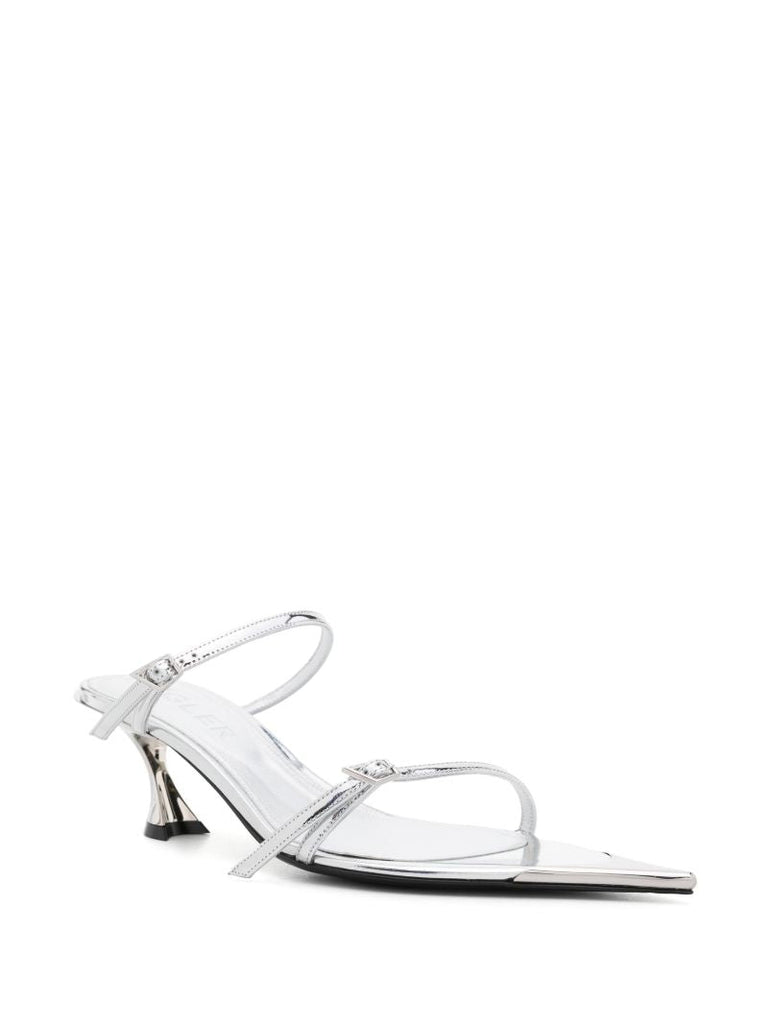 Silver-tone Fang 50 Leather Mule Sandals