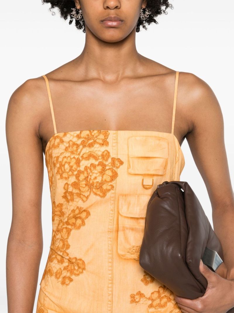 Orange Trompe L'oeil Print Strap Dress