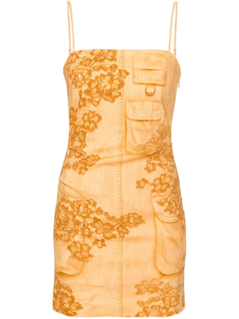 Orange Trompe L'oeil Print Strap Dress