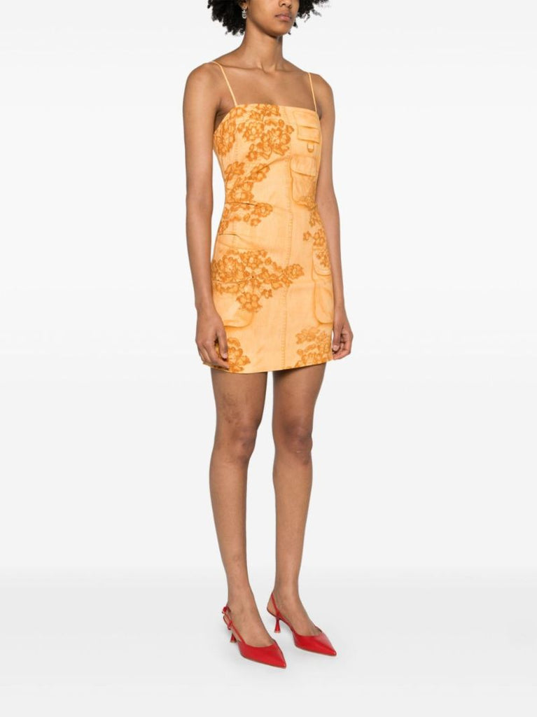 Orange Trompe L'oeil Print Strap Dress