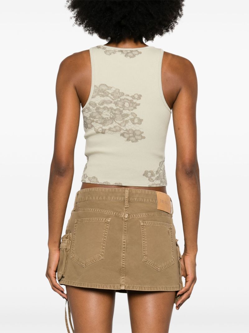 Green Lace-print Tank Top