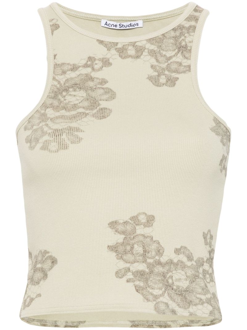 Green Lace-print Tank Top