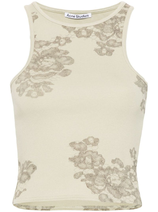 Green Lace-print Tank Top