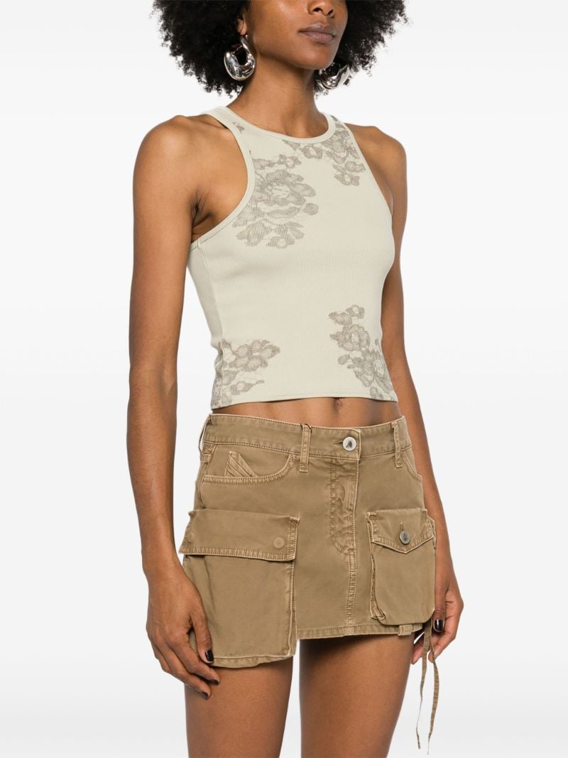 Green Lace-print Tank Top