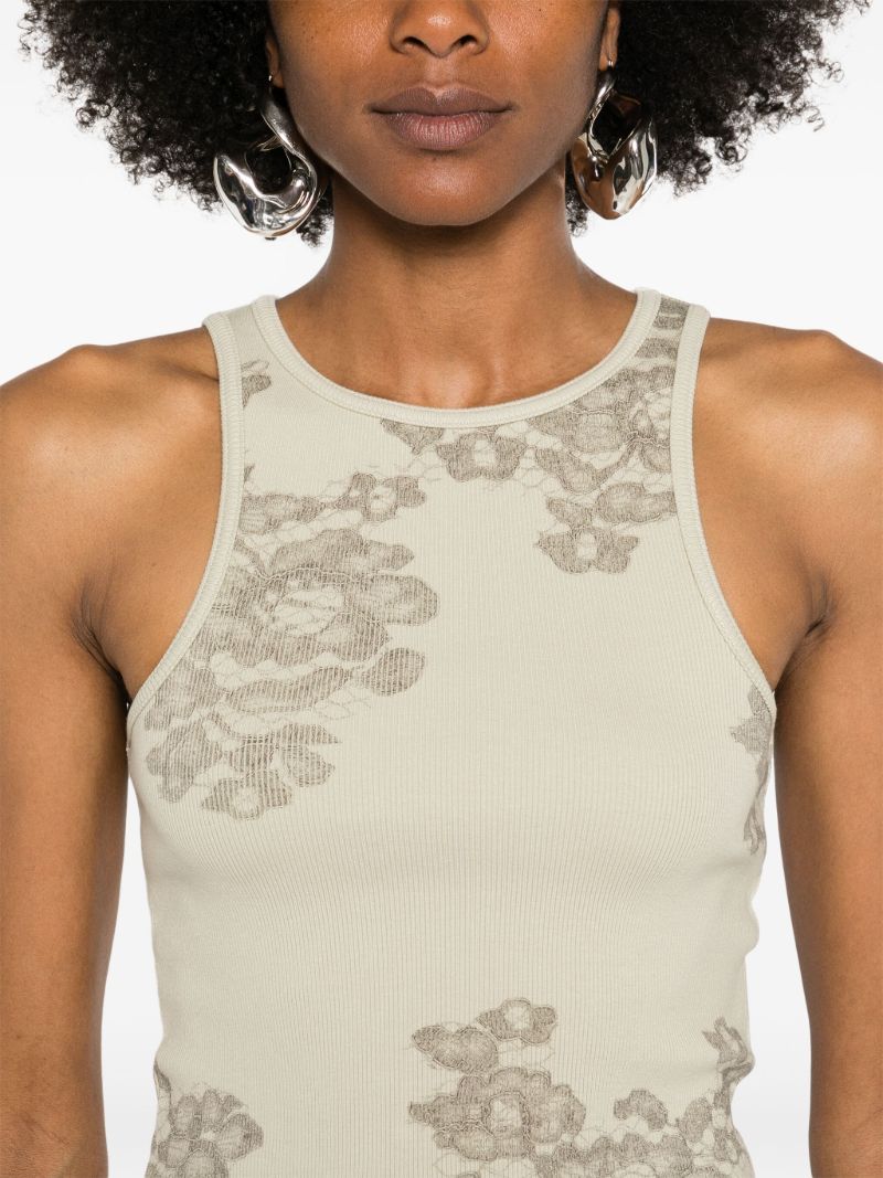 Green Lace-print Tank Top