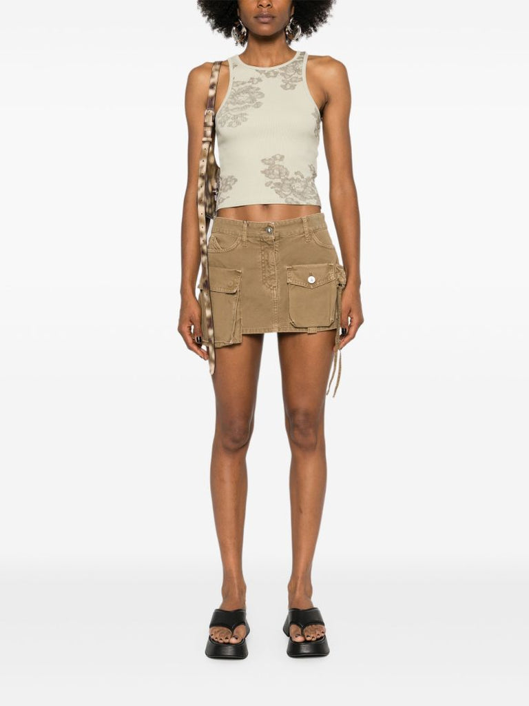Green Lace-print Tank Top