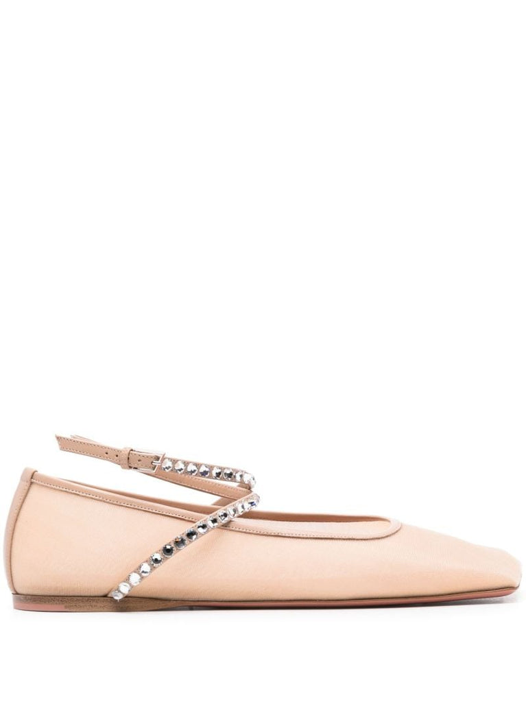 Neutral Ane Crystal Embellished Ballet Pumps
