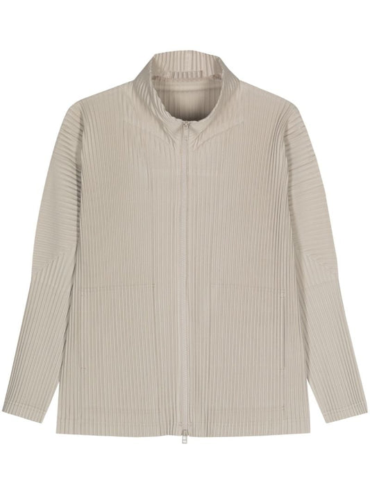 Neutral PlissÃ_x0083_Â© Zipped Shirt
