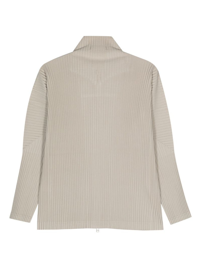 Neutral PlissÃ_x0083_Â© Zipped Shirt