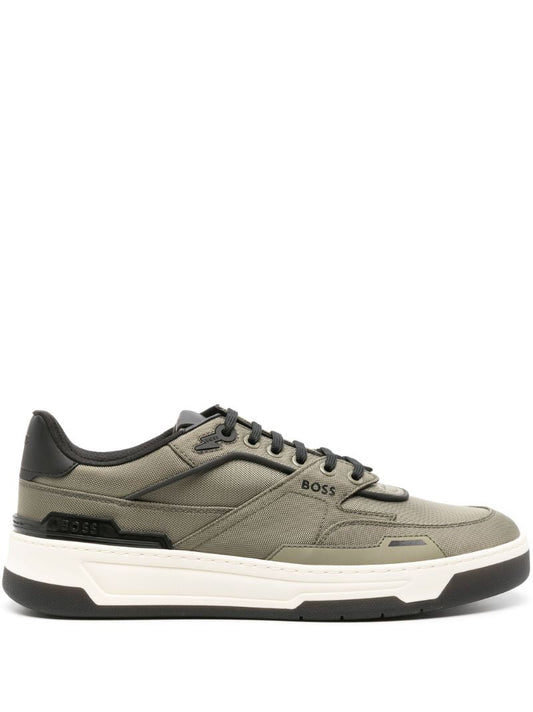 Olive Green and Black Panelled Lace-up Sneakers