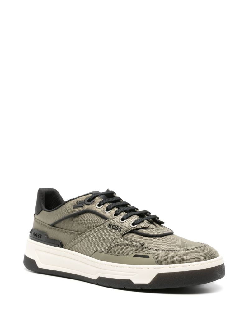 Olive Green and Black Panelled Lace-up Sneakers