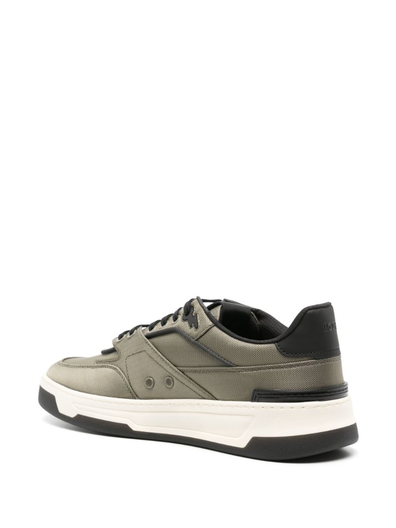 Olive Green and Black Panelled Lace-up Sneakers