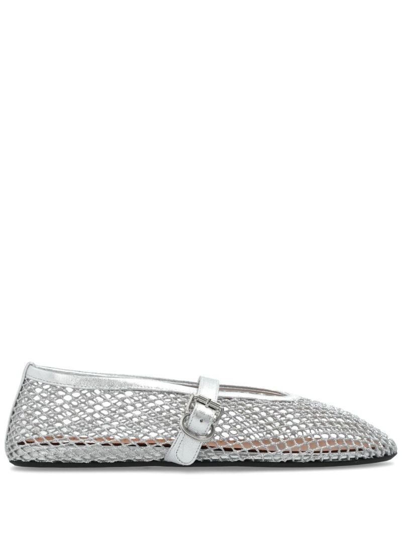 Silver Laminated Fishnet Ballet Pumps
