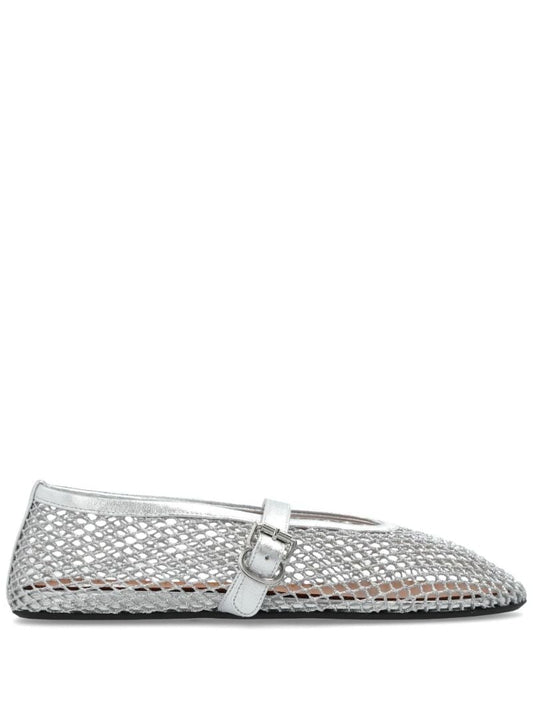 Silver Laminated Fishnet Ballet Pumps