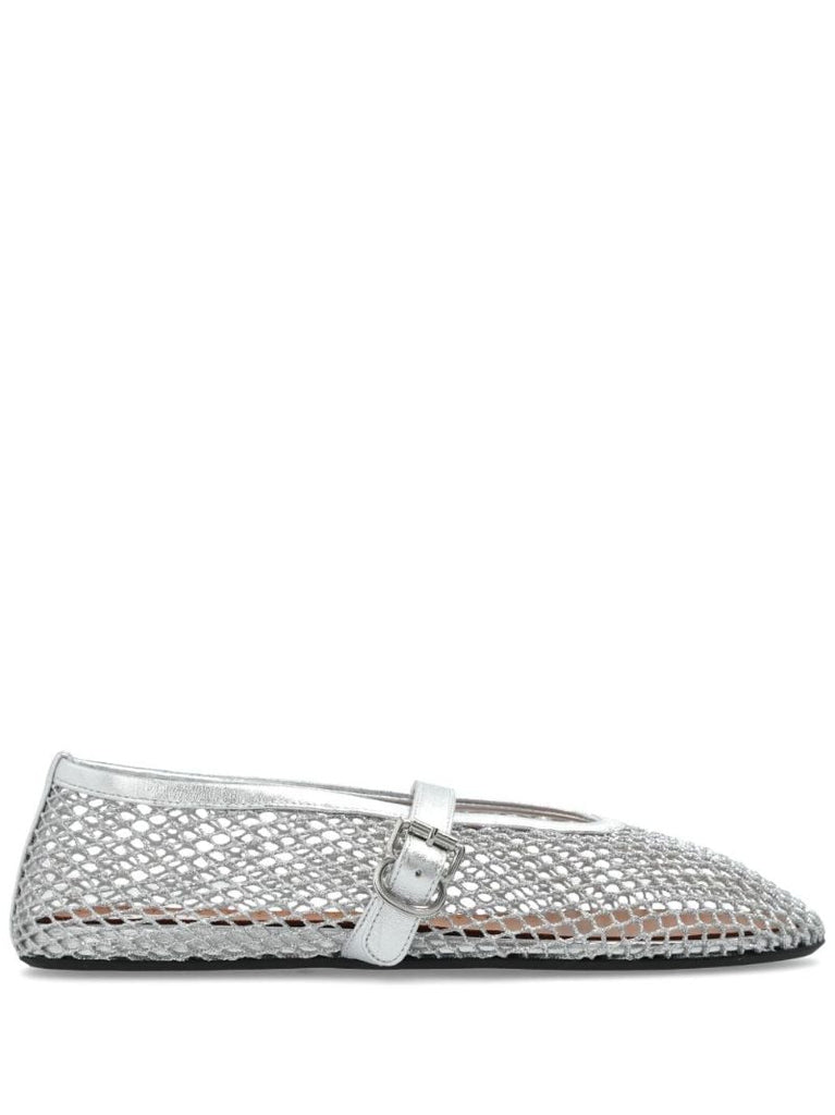Silver Laminated Fishnet Ballet Pumps