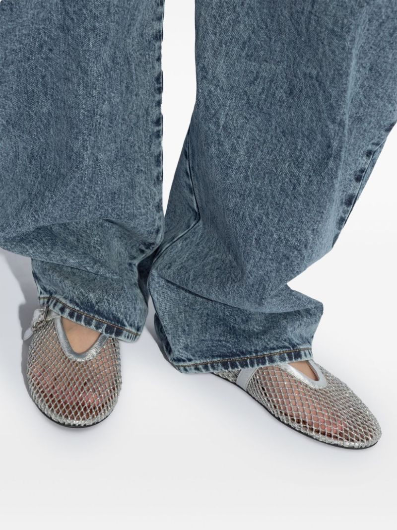 Silver Laminated Fishnet Ballet Pumps