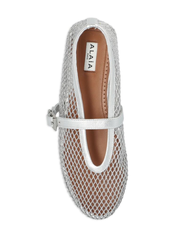 Silver Laminated Fishnet Ballet Pumps
