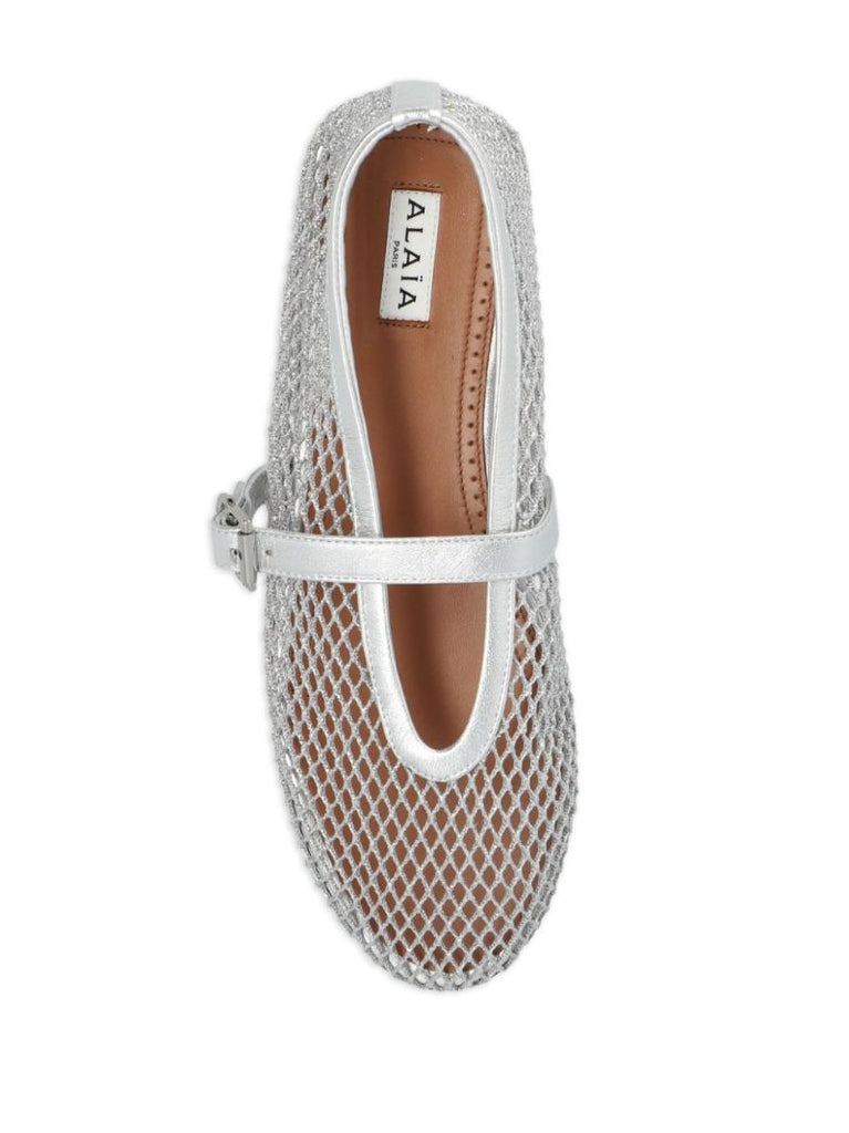 Silver Laminated Fishnet Ballet Pumps