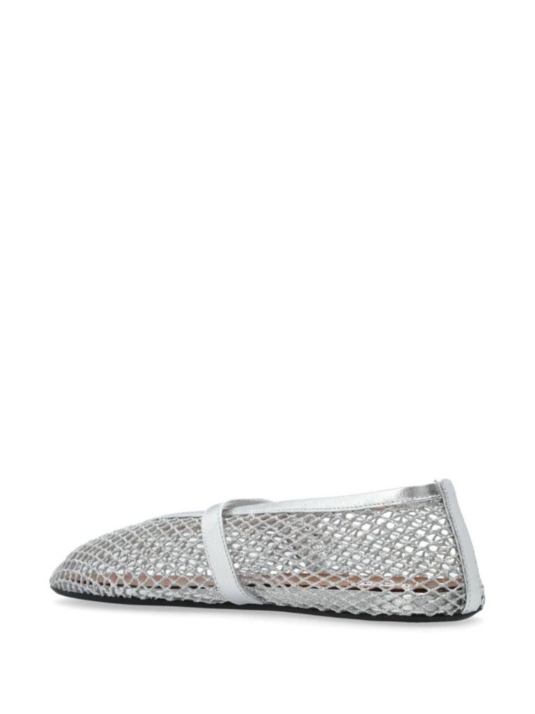 Silver Laminated Fishnet Ballet Pumps