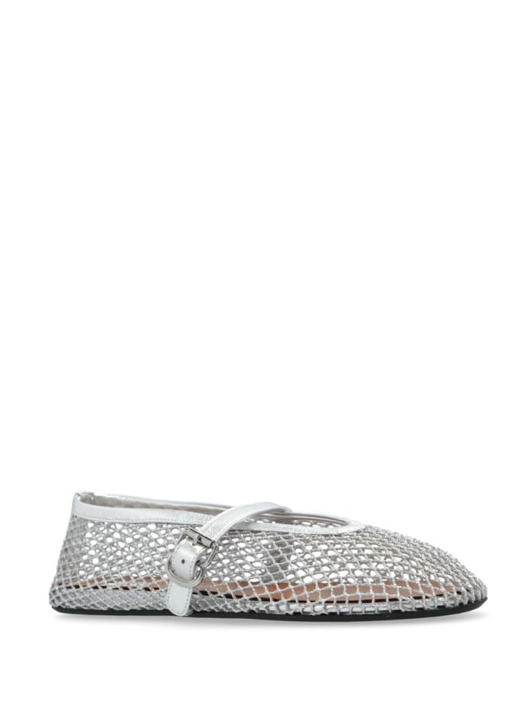 Silver Laminated Fishnet Ballet Pumps
