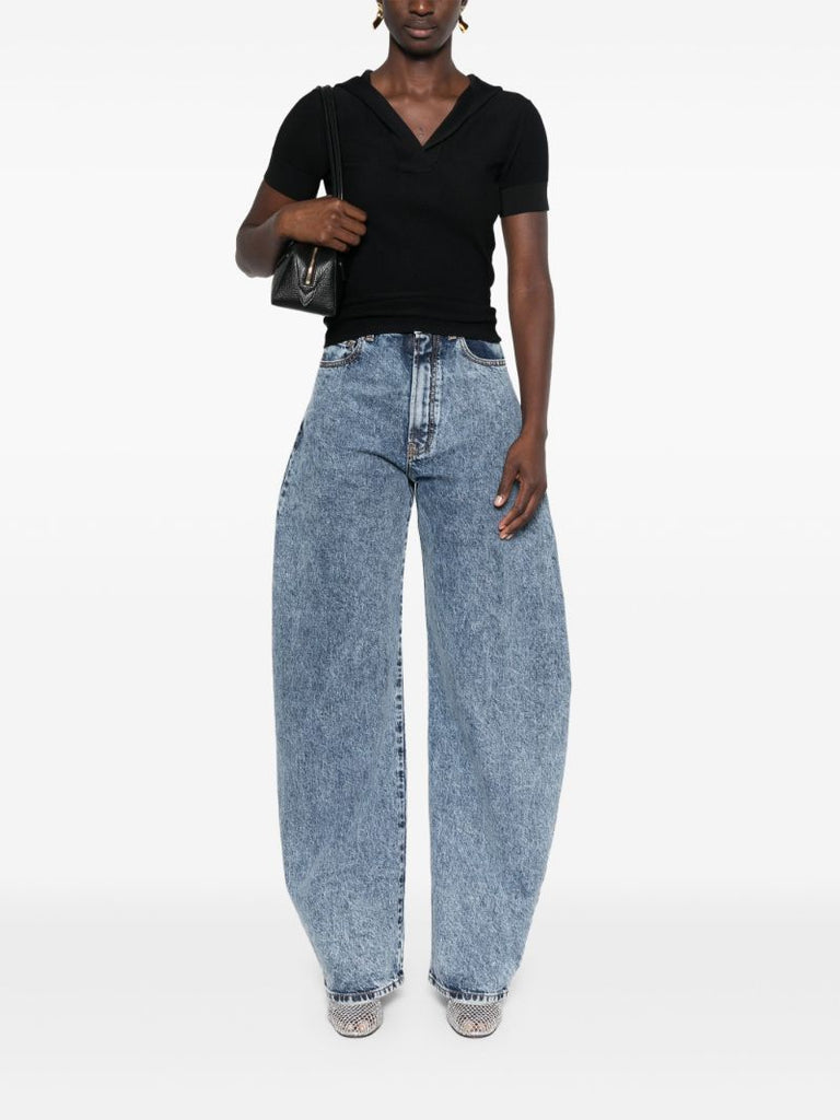 Blue Round High-rise Tapered Jeans