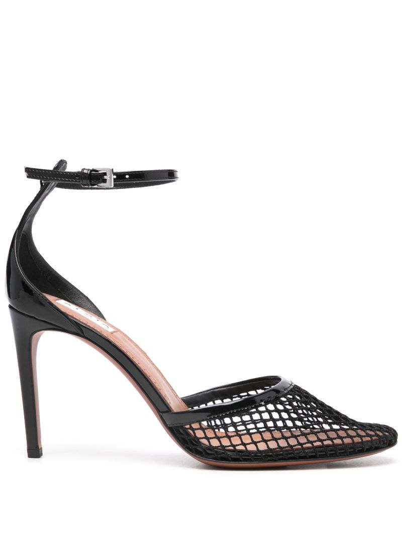 Black High Fishnet 90 Leather Pumps