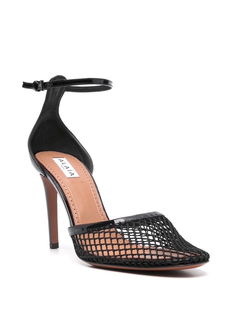 Black High Fishnet 90 Leather Pumps